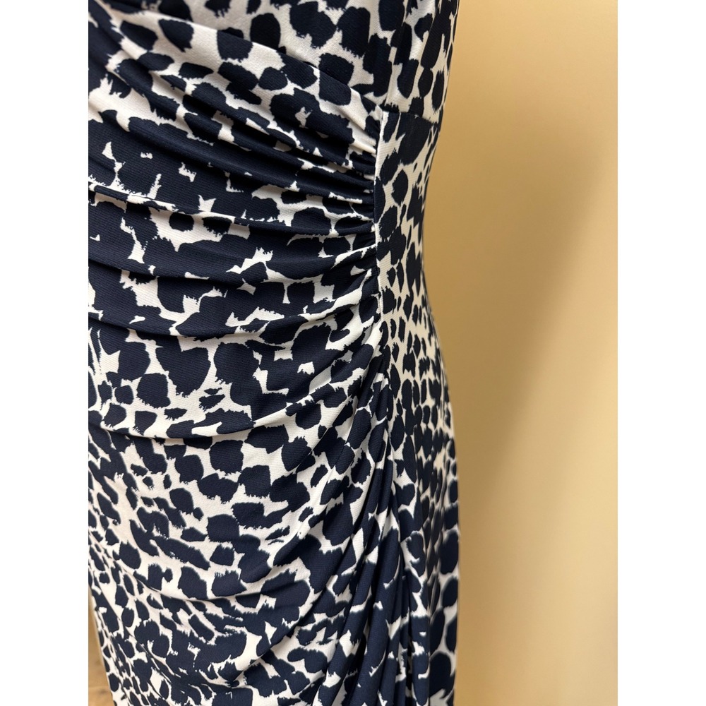Lauren Ralph Lauren Navy White Animal Print Sheath Dress Cap Sleeve V Neck - Picture 4 of 13